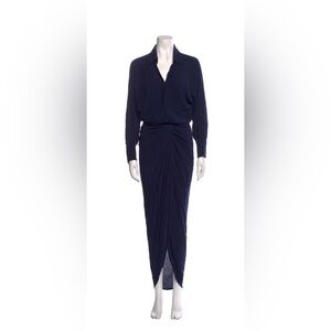 Andres Otalora Navy Blue Maxi Shirt Dress